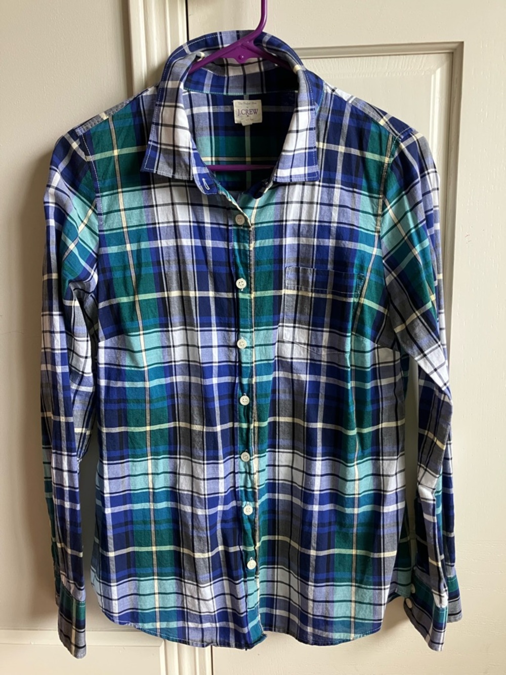 J. Crew Navy, Blue & Green Plaid Shirt